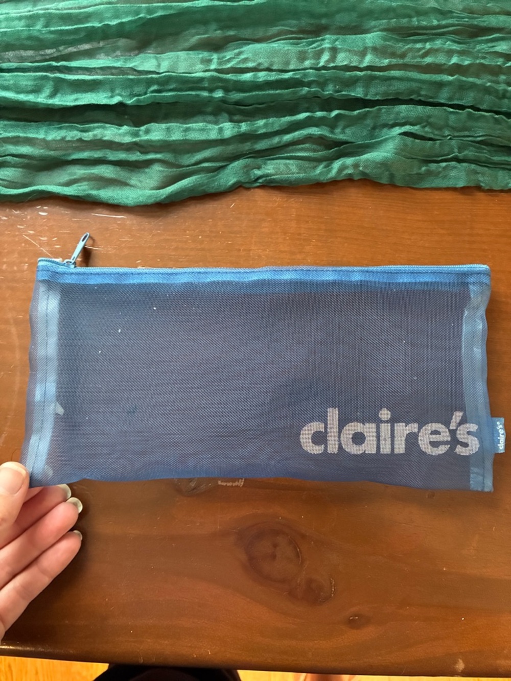 Claire's Pencil Pouch Kids OS Blue Mesh Logo Y2K Zipper School Accessory
